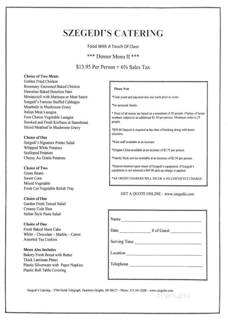 Szegedi's - Dearborn Heights, MI menu_pic
