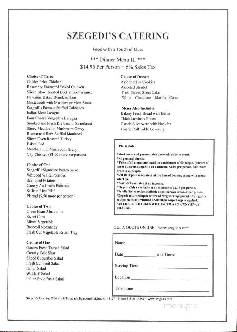 Szegedi's - Dearborn Heights, MI menu_pic