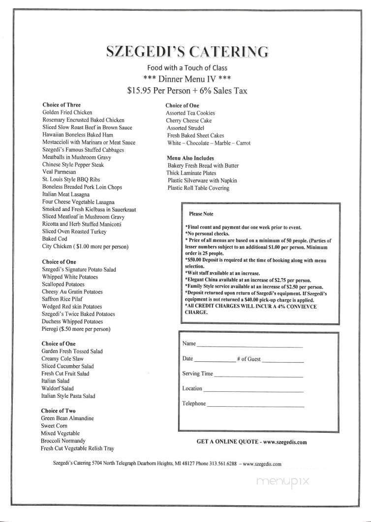 Szegedi's - Dearborn Heights, MI menu_pic