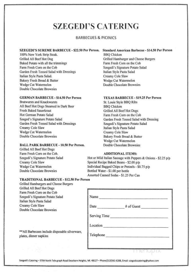 Szegedi's - Dearborn Heights, MI menu_pic