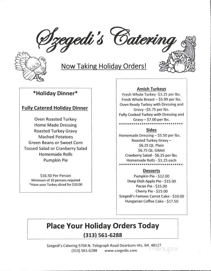 Szegedi's - Dearborn Heights, MI menu_pic