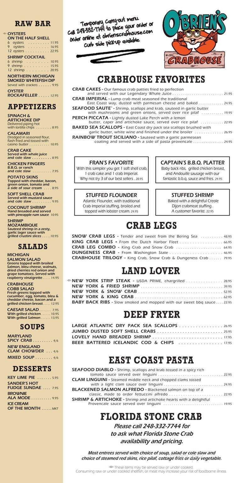 Fran O'Briens Maryland Crab - Auburn Hills, MI menu_pic