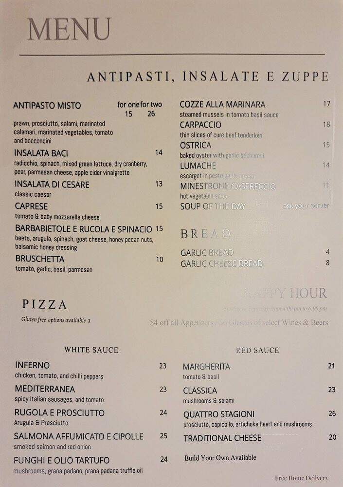 Baci Ristorante - Burnaby, BC menu_pic