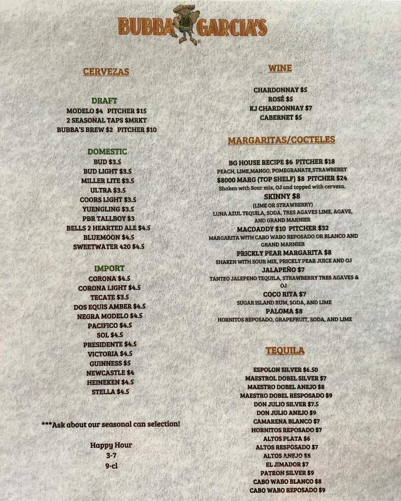 Bubba Garcia's Mexican Cantina - St Simons Island, GA menu_pic