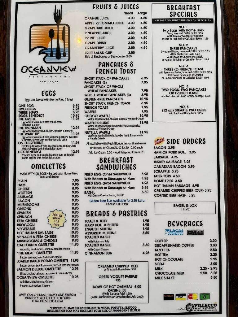 Ocean View Restaurant - Cape May, NJ menu_pic