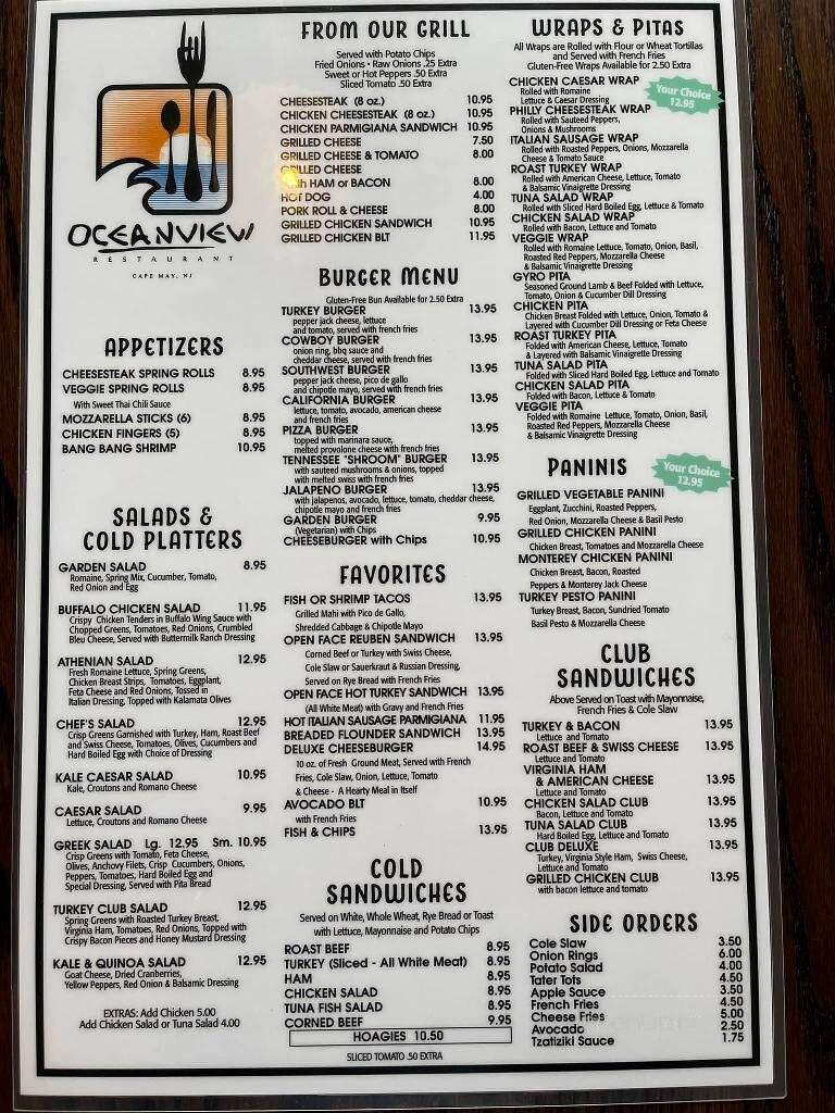 Ocean View Restaurant - Cape May, NJ menu_pic