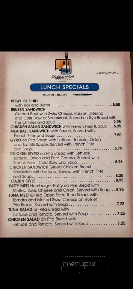 Ocean View Restaurant - Cape May, NJ menu_pic