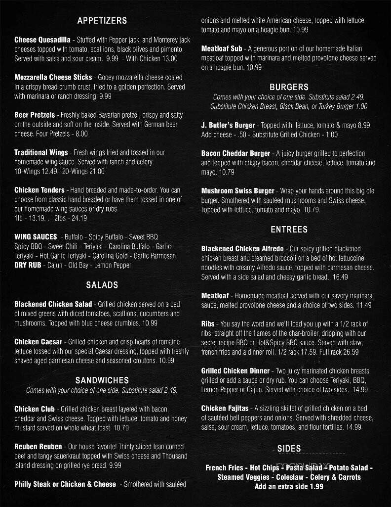J Butler's Bar & Grill - High Point, NC menu_pic
