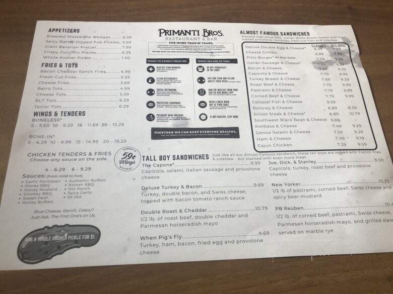 Primanti Bros Pleasant Hill - Pleasant Hills, PA menu_pic