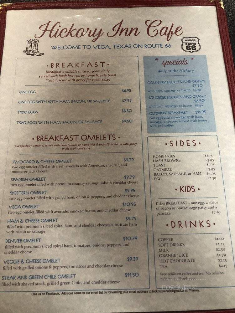 Hickory Cafe - Vega, TX menu_pic