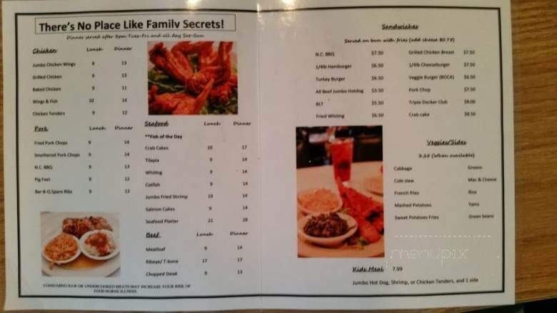 Family Secrets Restaurant - Richmond, VA menu_pic