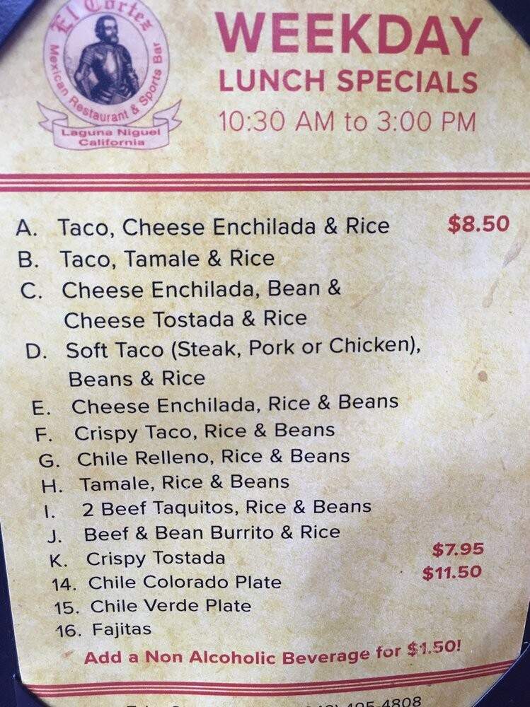 El Cortez Mexican Restaurant - Laguna Niguel, CA menu_pic