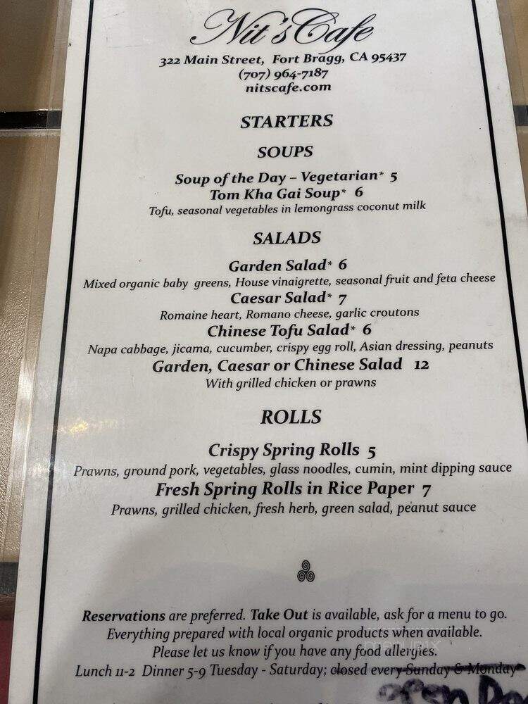 Nit's Cafe - Fort Bragg, CA menu_pic