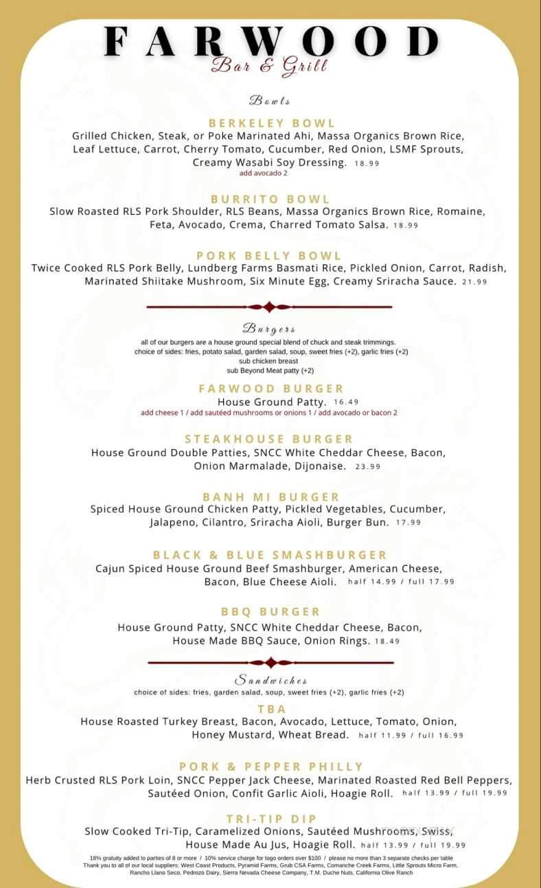 Farwood Bar & Grill - Orland, CA menu_pic