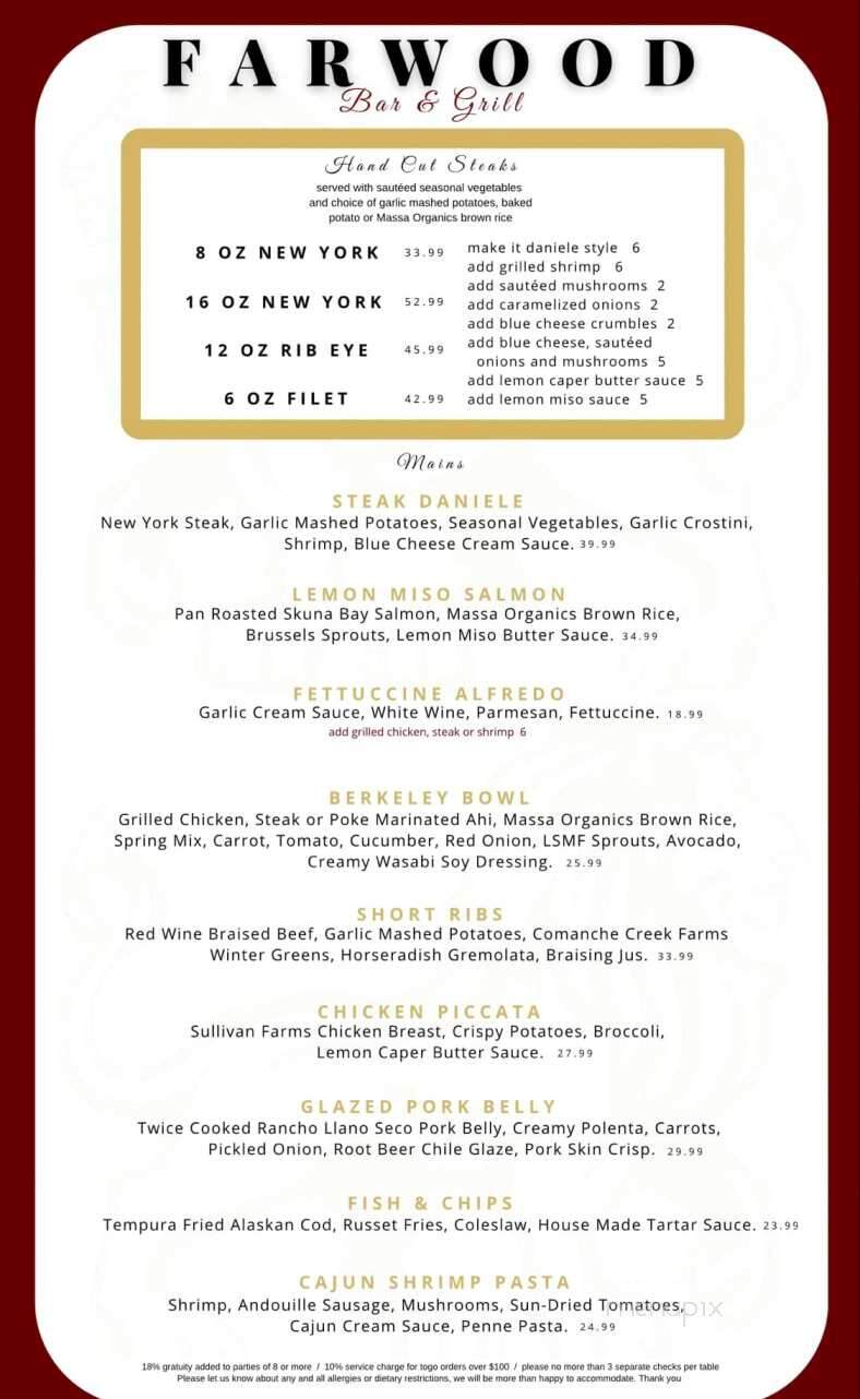 Farwood Bar & Grill - Orland, CA menu_pic