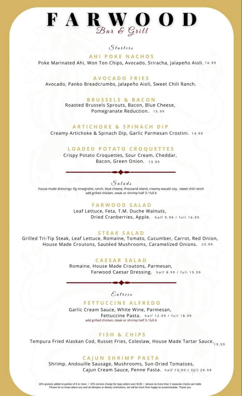 Farwood Bar & Grill - Orland, CA menu_pic