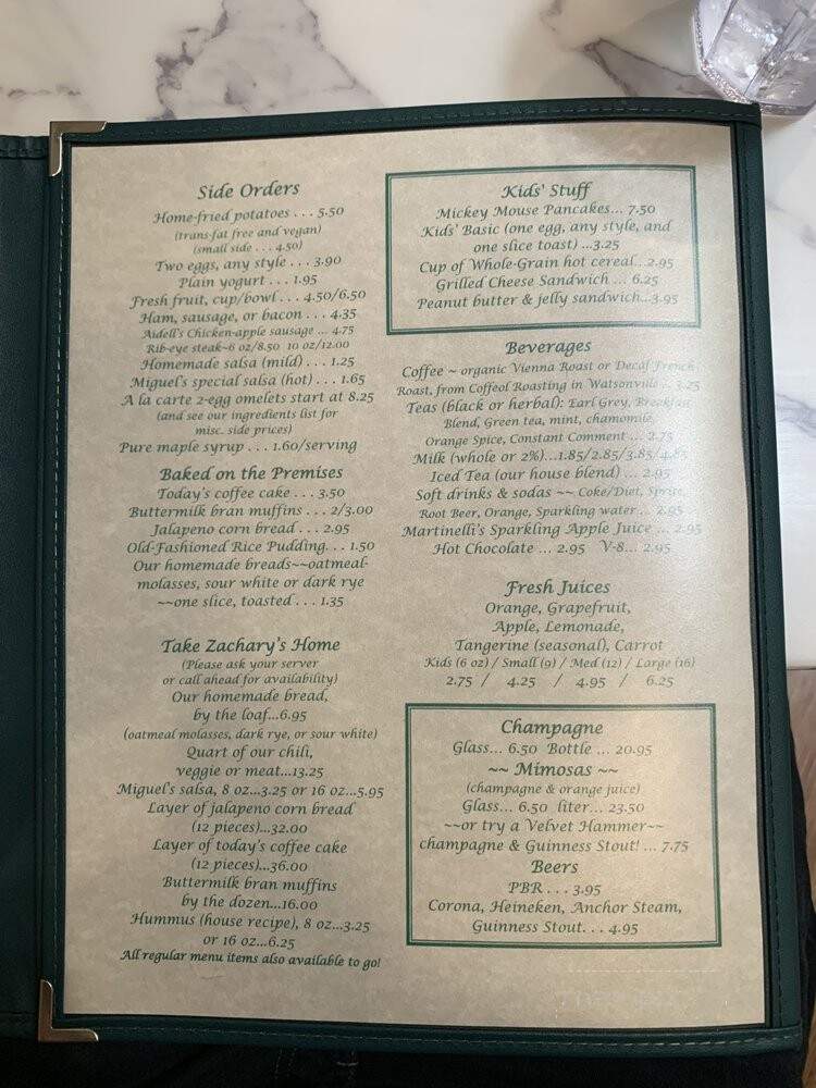 Zachary's Restaurant - Santa Cruz, CA menu_pic
