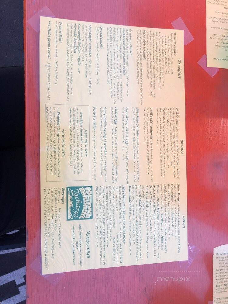 Zachary's Restaurant - Santa Cruz, CA menu_pic