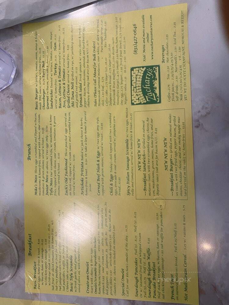 Zachary's Restaurant - Santa Cruz, CA menu_pic