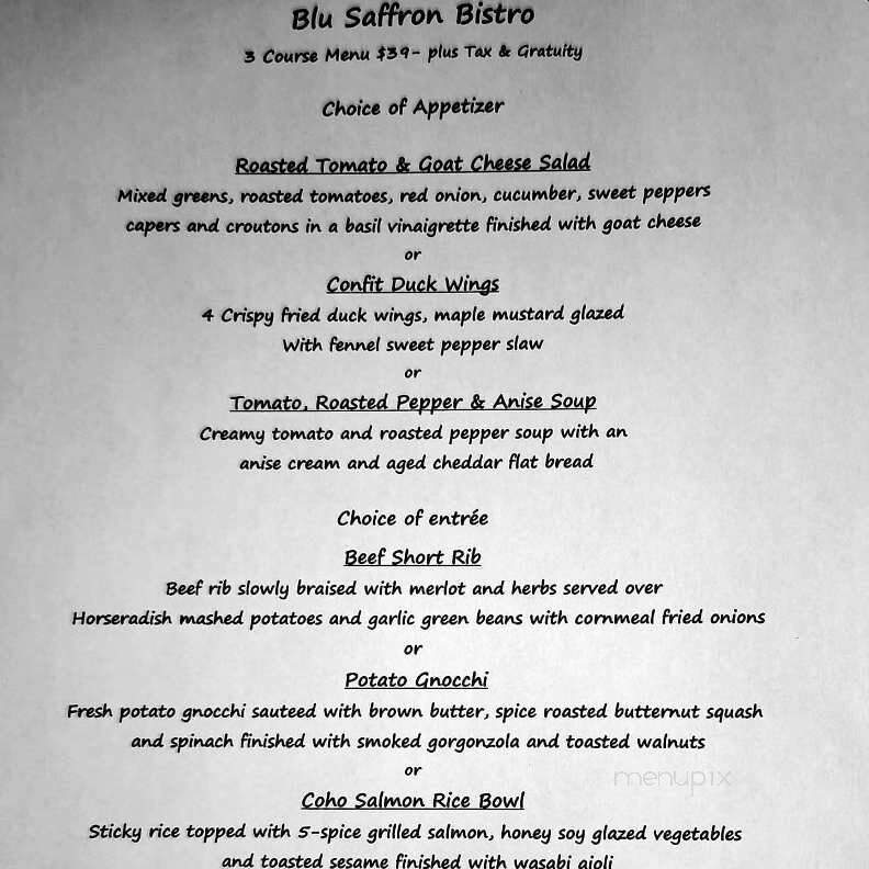Blu Saffron Bistro - Kelowna, BC menu_pic