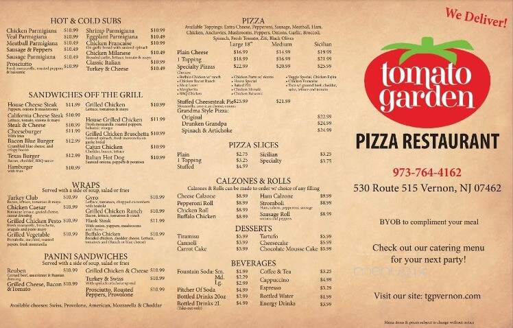 Tomato Garden Pizza Restaurant - Vernon Township, NJ menu_pic