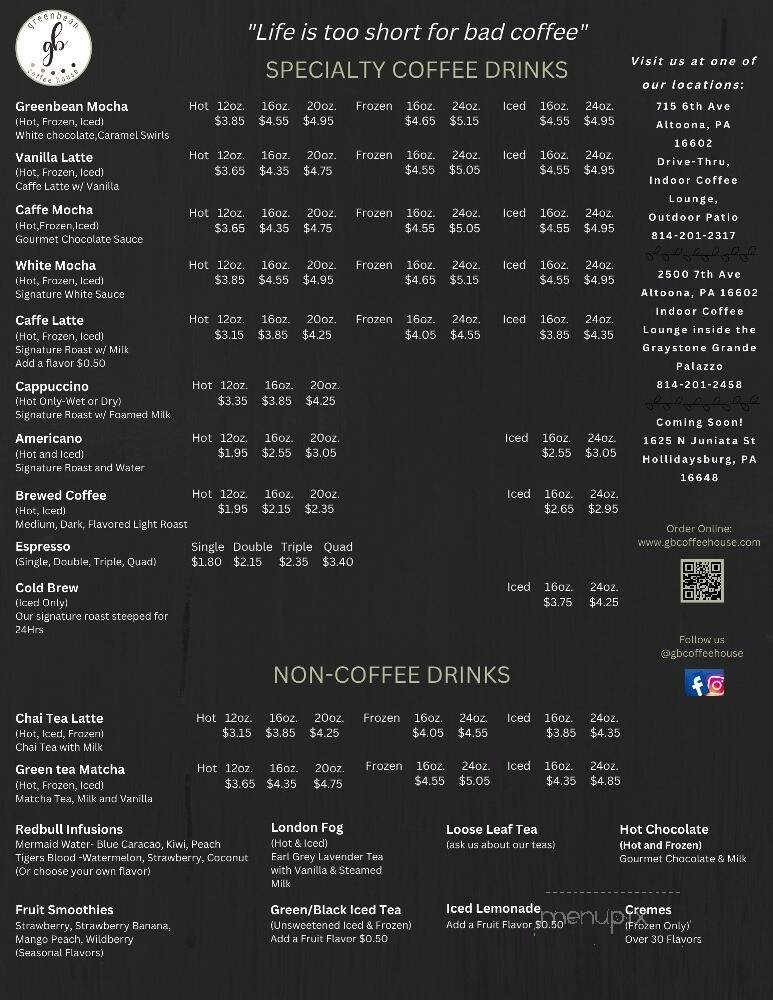 Greenbean Coffee House - Altoona, PA menu_pic