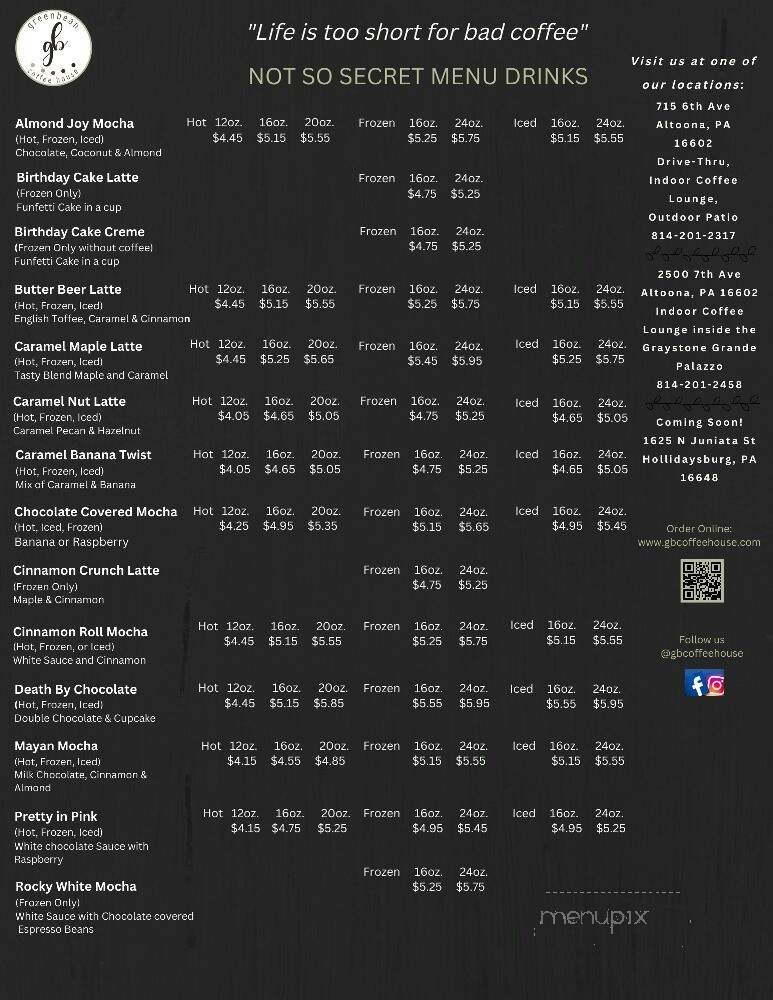 Greenbean Coffee House - Altoona, PA menu_pic