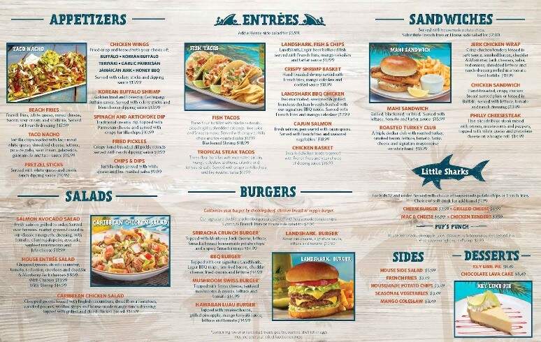 Landshark Bar and Grill - Gatlinburg, TN menu_pic