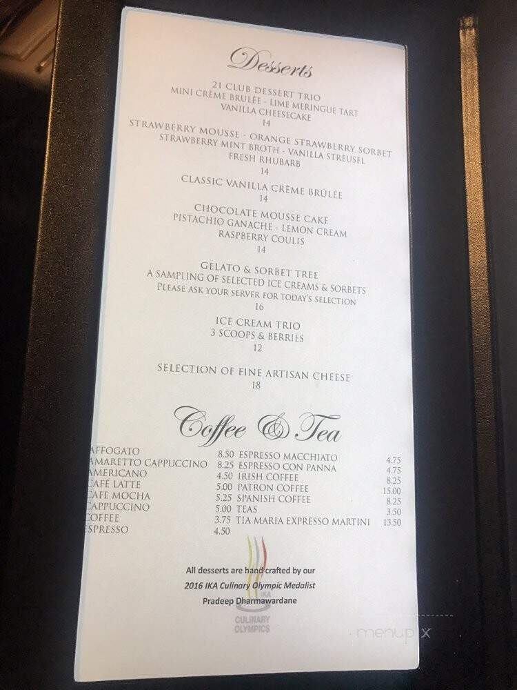 21 Club - Niagara Falls, ON menu_pic