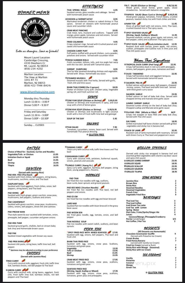 Bhan Thai - Marlton, NJ menu_pic