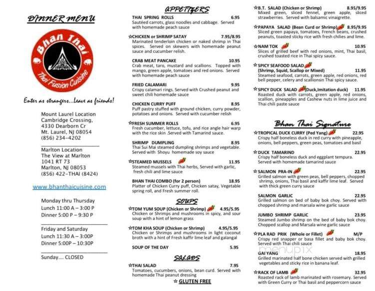 Bhan Thai - Marlton, NJ menu_pic