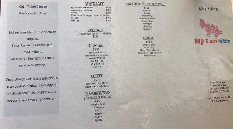 My Lan Bistro - Fort Worth, TX menu_pic