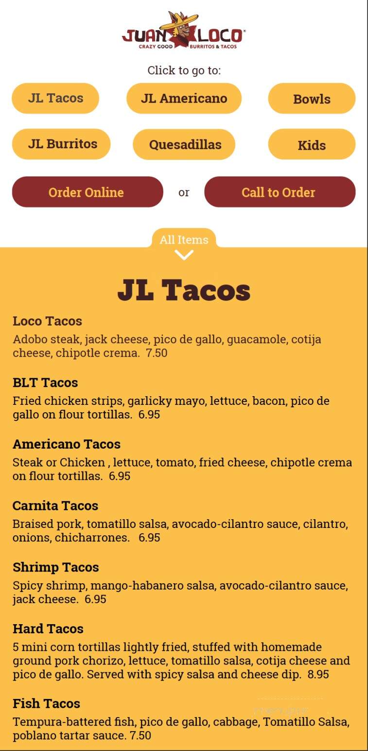 Juan Loco - Cornelius, NC menu_pic