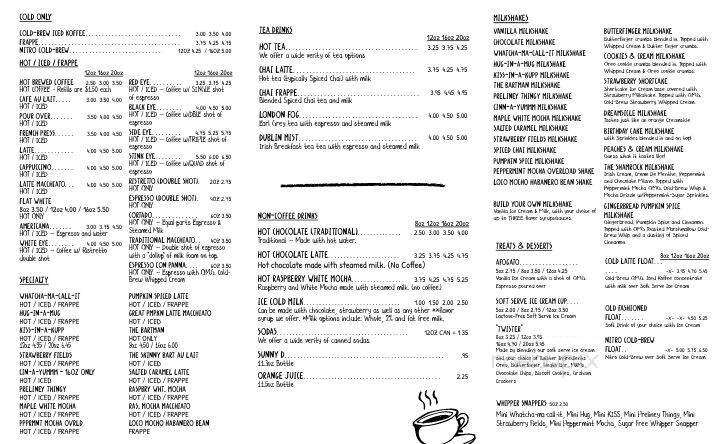 Bart's Crazy Good Coffee Shop - Chapin, SC menu_pic
