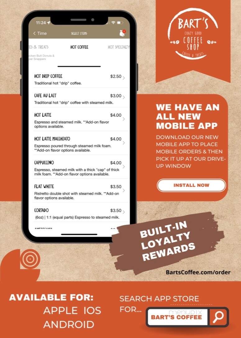 Bart's Crazy Good Coffee Shop - Chapin, SC menu_pic