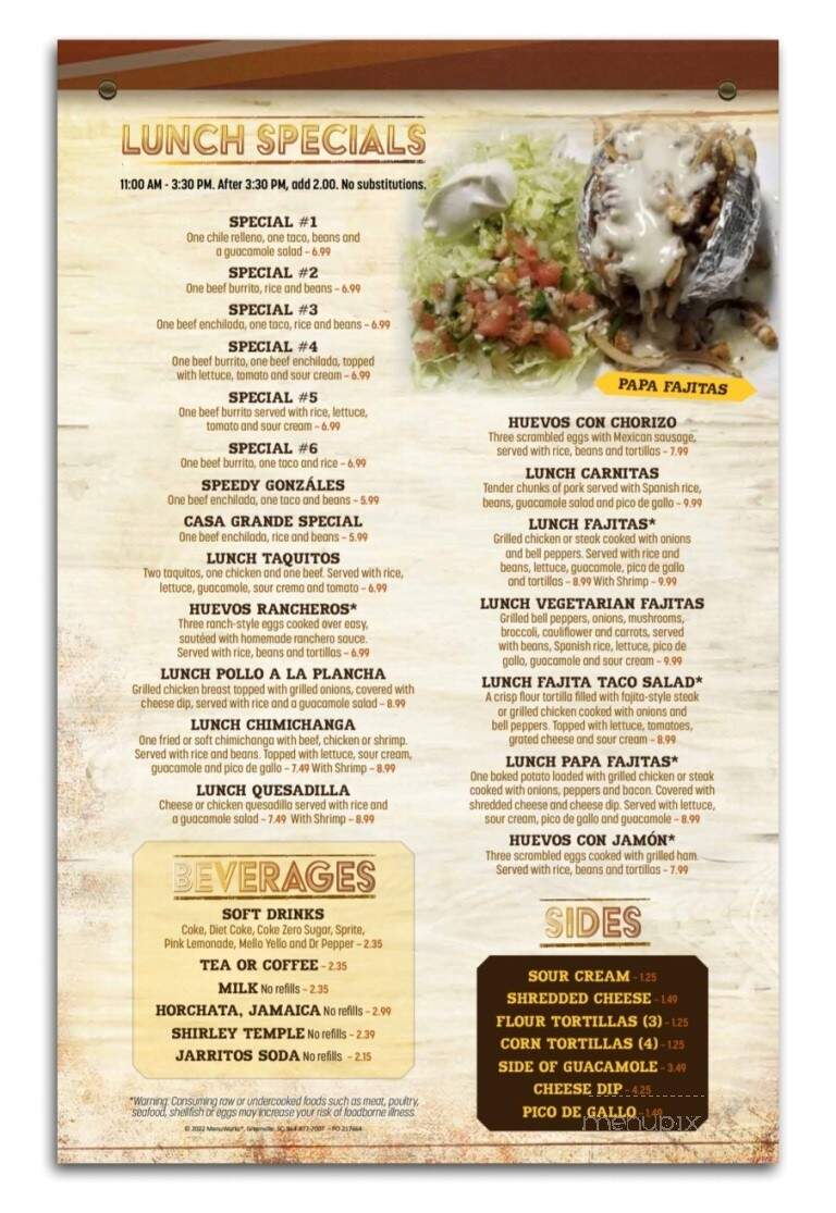 Casa Grande - Crossville, TN menu_pic