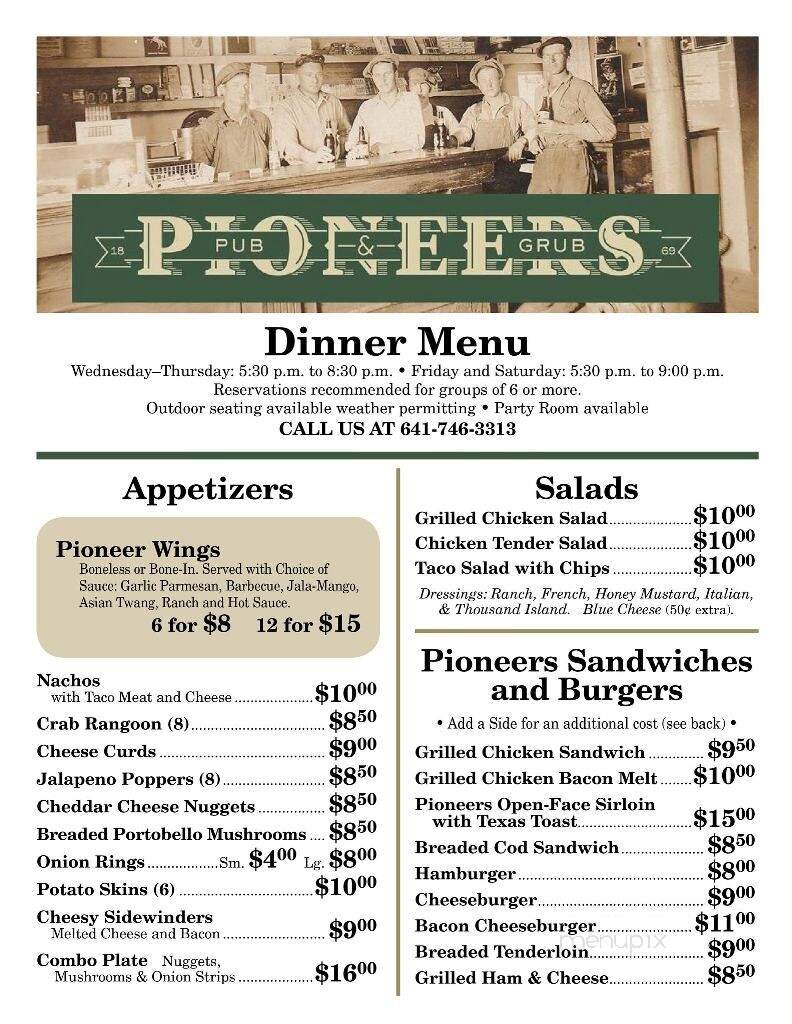Pioneers Pub & Grub - Casey, IA menu_pic