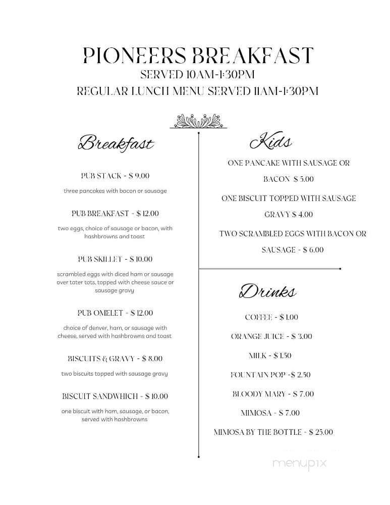 Pioneers Pub & Grub - Casey, IA menu_pic