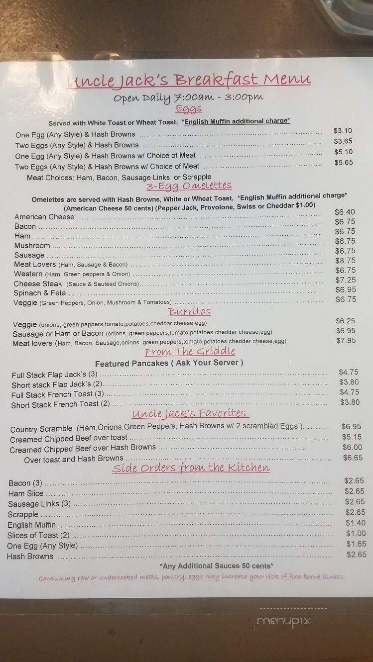 Uncle Jacks Corner - Birdsboro, PA menu_pic