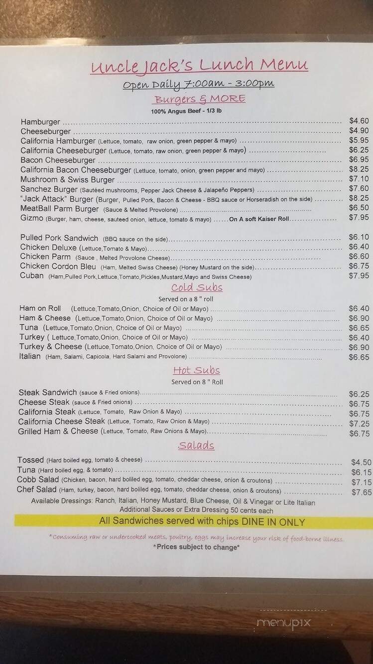 Uncle Jacks Corner - Birdsboro, PA menu_pic