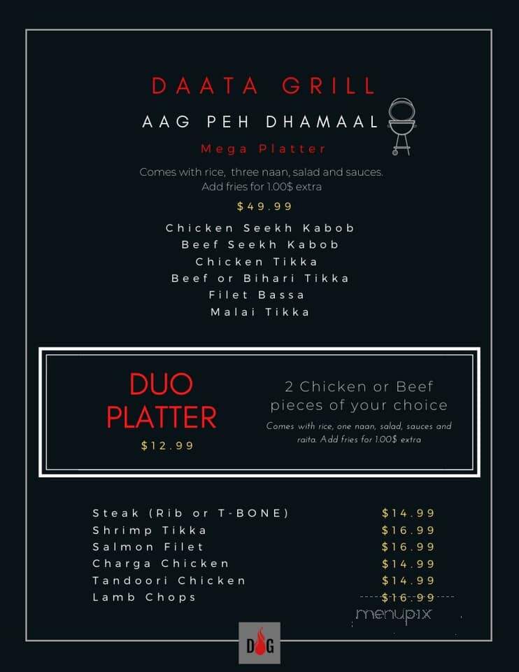 Daata Grill - Milton, ON menu_pic