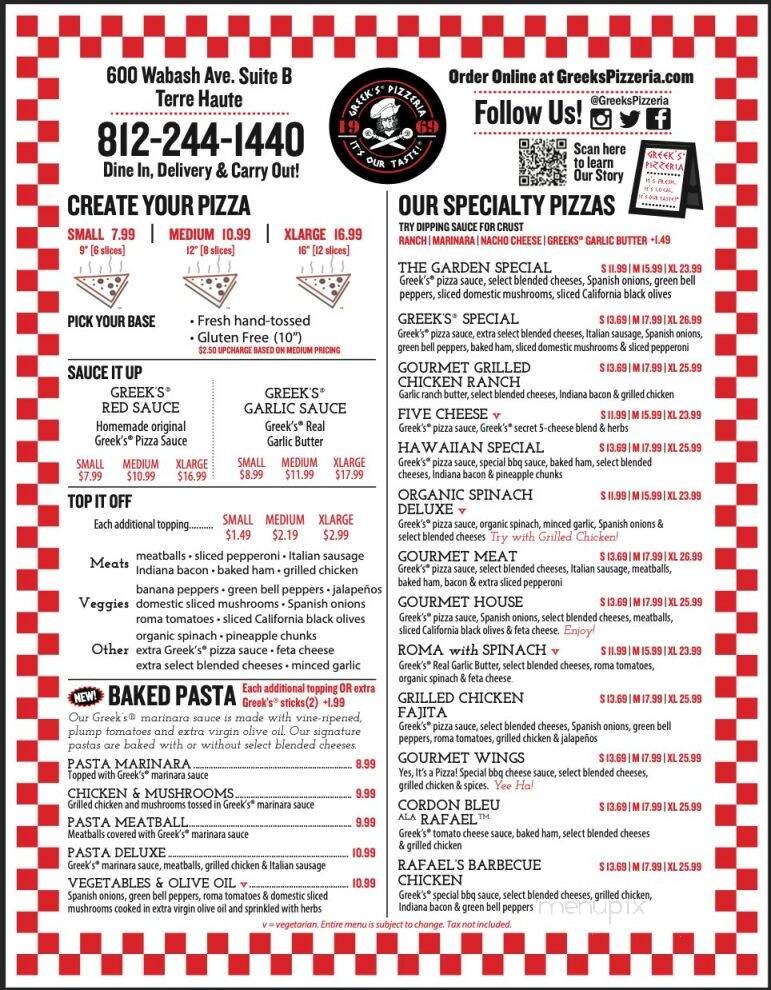 Greek's Pizzeria - Terre Haute, IN menu_pic