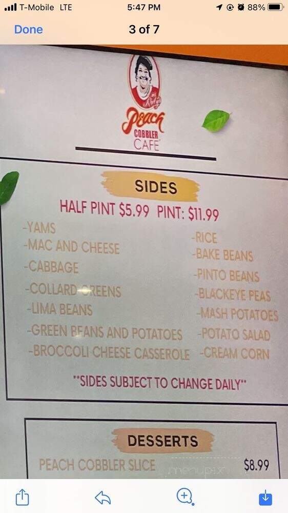 Peach Cobbler Cafe - Fayetteville, GA menu_pic
