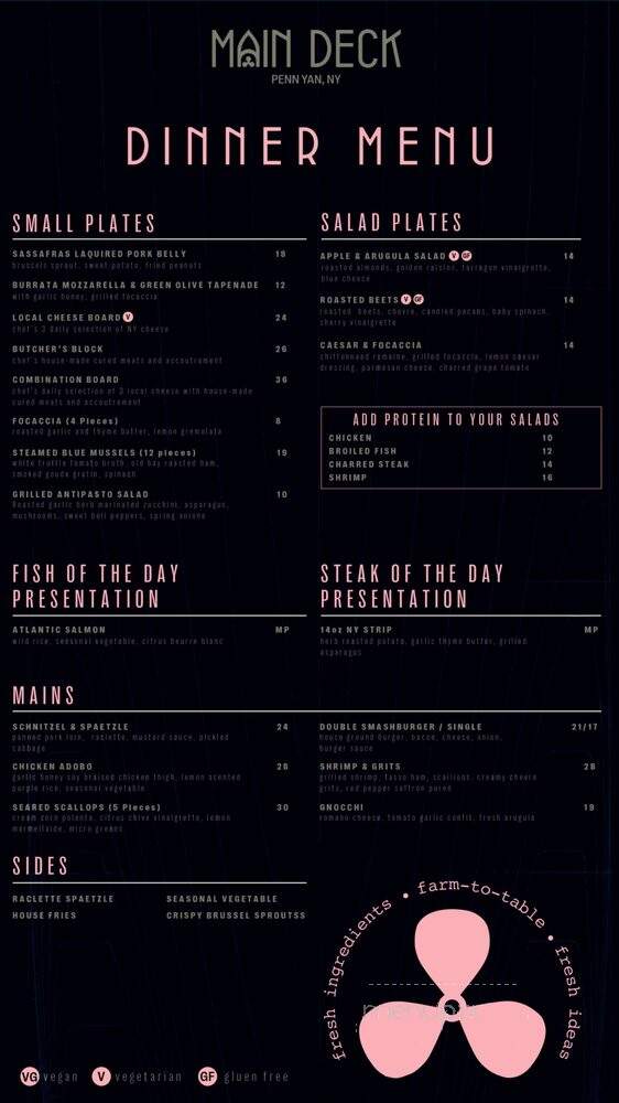 Main Deck - Penn Yan, NY menu_pic