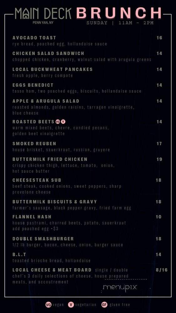Main Deck - Penn Yan, NY menu_pic