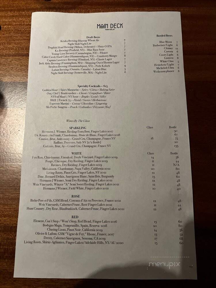 Main Deck - Penn Yan, NY menu_pic