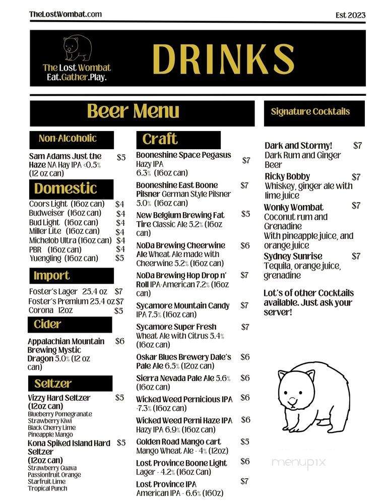 The Lost Wombat - North Wilkesboro, NC menu_pic