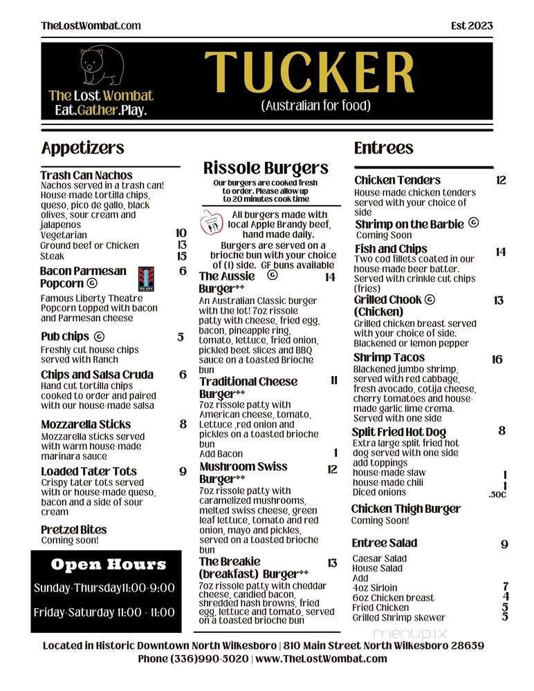 The Lost Wombat - North Wilkesboro, NC menu_pic