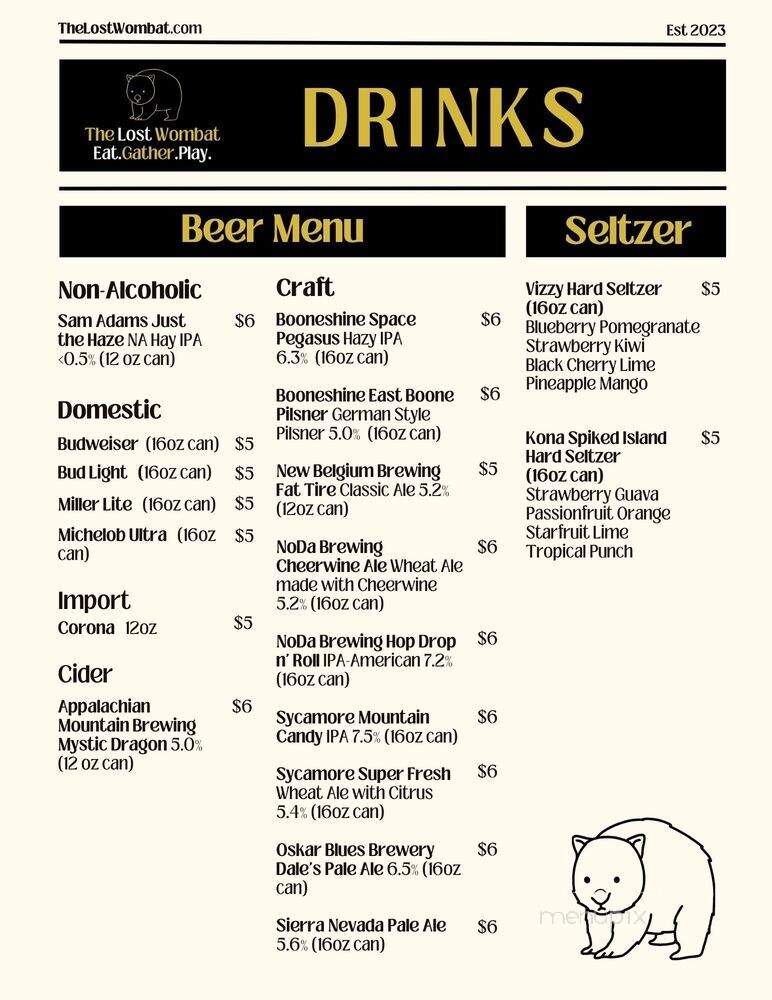 The Lost Wombat - North Wilkesboro, NC menu_pic