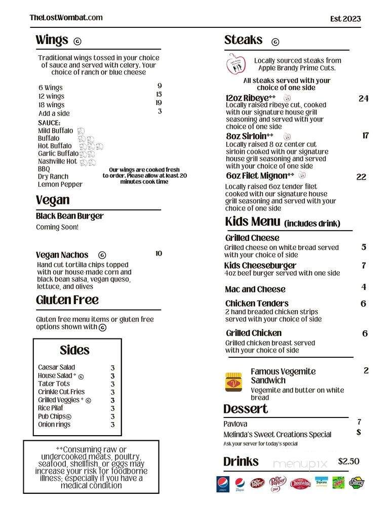 The Lost Wombat - North Wilkesboro, NC menu_pic